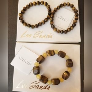 Vintage Lee Sands Set Of Tigers Eye Stretch Bracelets